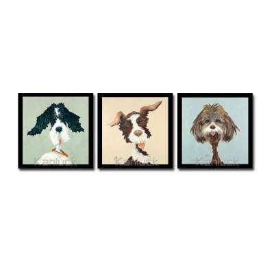 'Crazy Dog' Pets Painting Framed Graphic Print Art Set (Set of 3)